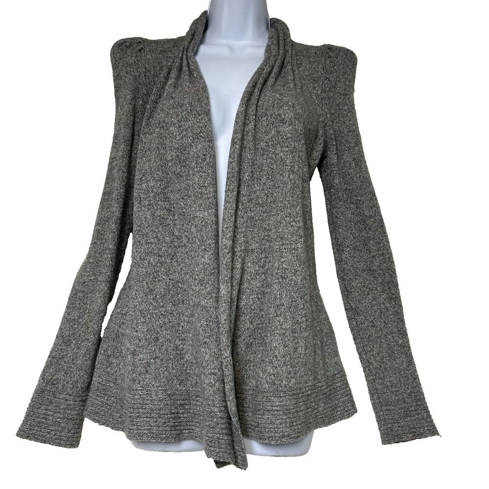 Anthropologie Meguro River Cardigan XS Gray Puff Sleeve Open Wool Blend Sweater